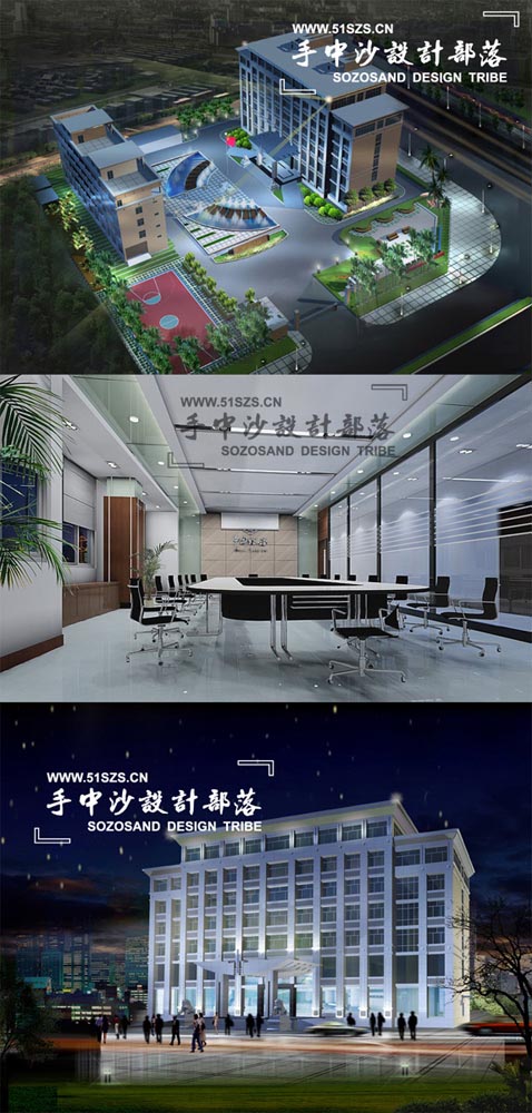 会议室及门面夜景鸟瞰图